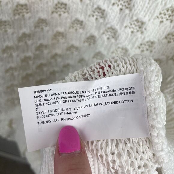 Theory White Open Knit Pullover Sweater Cotton Size M - Picture 4 of 8